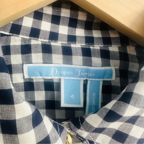 Draper James Shirt Dress Mini Gingham Blue White Tie Button Up Casual 4 Small - Picture 5 of 7